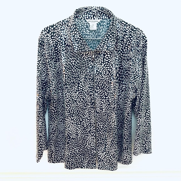 MISOOK Black White Abstract Floral w/Shiny Clear Squares Sequin Blazer - Picture 2 of 6